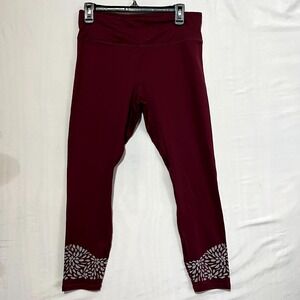 Fabletics Reflective Powerlite 7/8 Leggings Women's Large Burgundy Logo Mid Rise